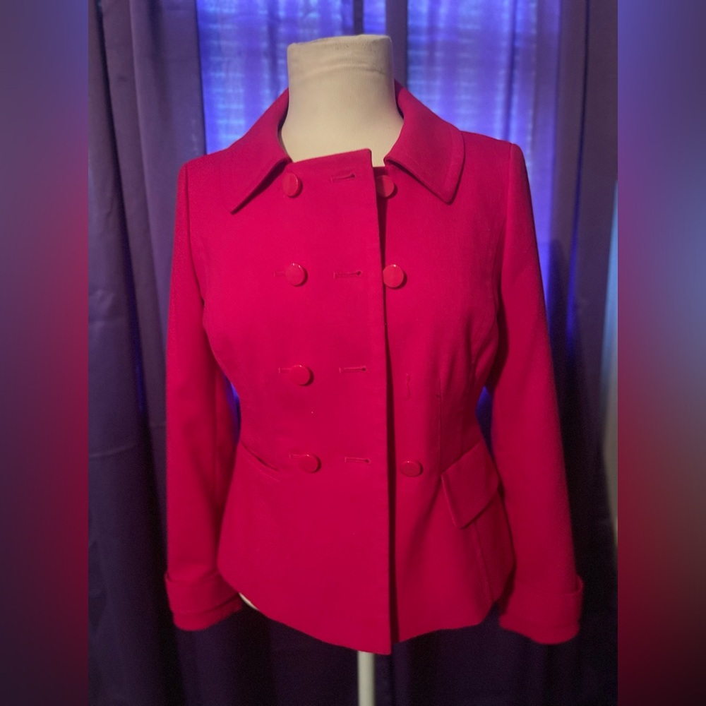 Semantiks Women's Double-Breasted Fuchsia Pea Coat